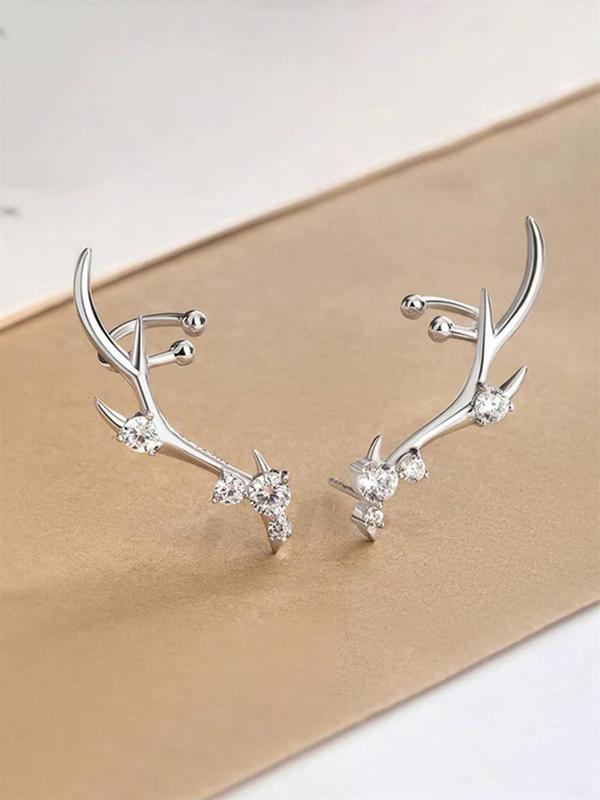 Fashionable Antler Design Stud Earrings, Elegant Rhinestone Decorated Stud Earrings for Women, Trendy All-match & Exquisite Jewelry for Birthday Gift