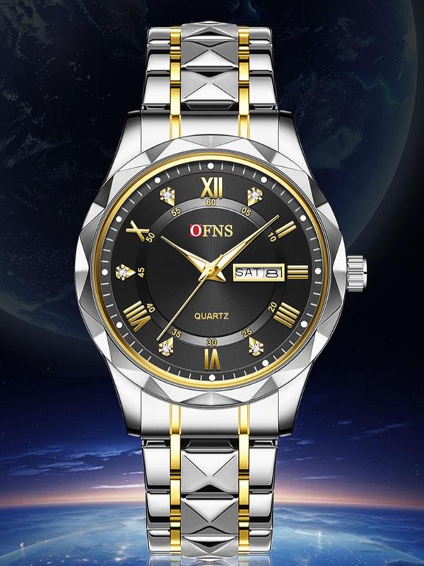 Men's Business Fashion Round Dial Analog Luminous Quartz Watch, Fashion Waterproof Watch with Date & Week Display for Party, Daily Clothing Decor, Trendy All-match & Exquisite Watch for Birthday Gift with Box