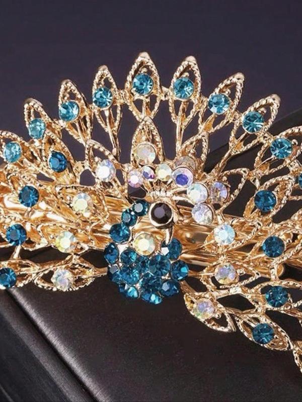 Creative Geometric Peacock Shape Design Decorative Hair Clip, Elegant Colorful Rhinestone Decorative Hair Clip for Women and Girls, Personalized Fashion Alloy Hair Accessories, Holiday Gift