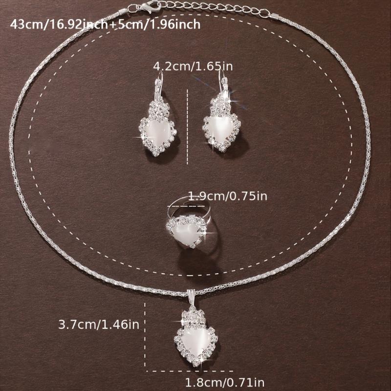 3 Colors Elegant Heart-Shaped Jewelry Set, 4pcs Alloy With Faux Diamond Accents, Pendant Necklace, Earrings, Ring, Vacation & Year-Round Elegant Gift Set