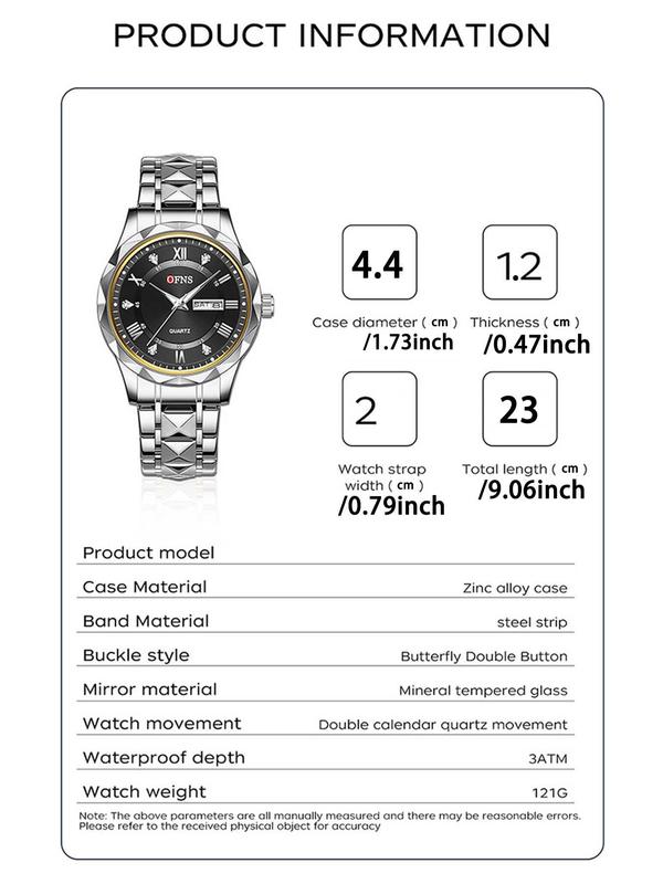 Men's Business Fashion Round Dial Analog Luminous Quartz Watch, Fashion Waterproof Watch with Date & Week Display for Party, Daily Clothing Decor, Trendy All-match & Exquisite Watch for Birthday Gift with Box