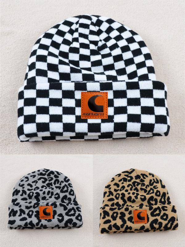 Stylish Unisex Cow Print Beanie  Warm Knit Plaid & Leopard Pattern Hat for Trendy Fall and Winter Fashion Warm Knitted Hat for Autumn &Winter, Trendy Cozy Cuffed Cap for Men &Women Fashion Cap Y2k Beanie hat