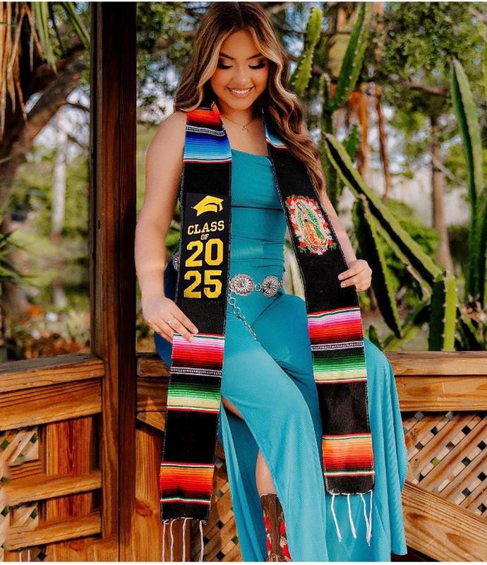 Personalized Mexican graduation stole with floral embroidery - Class of 2025 graduation stole - stole the class of 2025