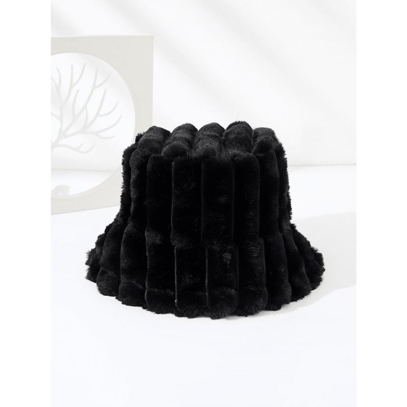 1pc Unisex Drawstring Solid Dyed Faux Rabbit Fur Casual Fashionable Warm Bucket Hat For New Winter Christmas