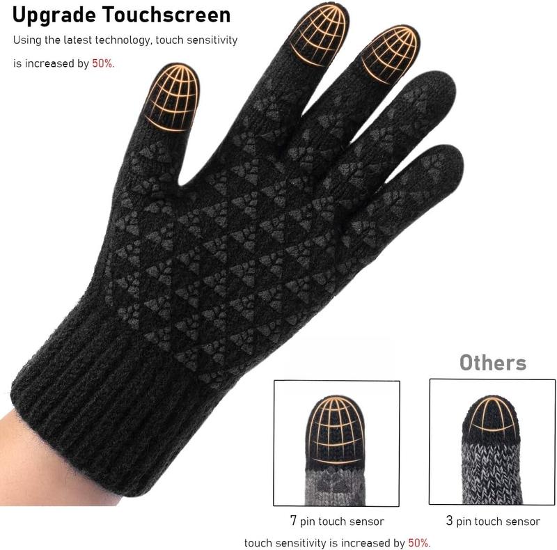 Winter Knit Gloves Warm Full Fingers Men Women with Upgraded Touch Screen - Anti-Slip Glove Fleece Lined