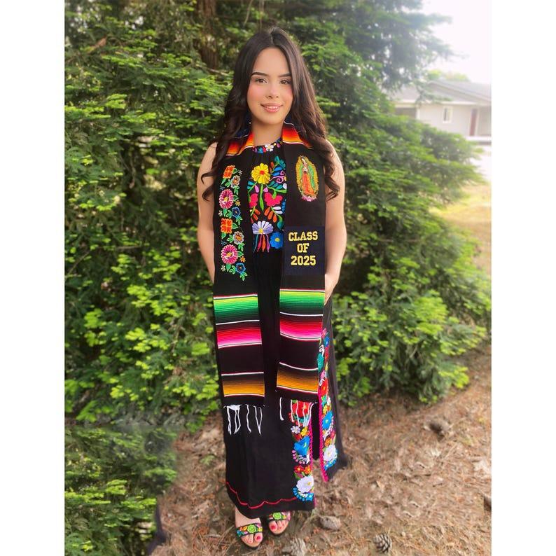 Personalized Mexican graduation stole with floral embroidery - Class of 2025 graduation stole - stole the class of 2025