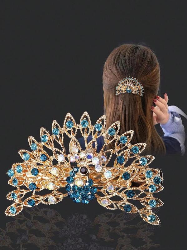 Creative Geometric Peacock Shape Design Decorative Hair Clip, Elegant Colorful Rhinestone Decorative Hair Clip for Women and Girls, Personalized Fashion Alloy Hair Accessories, Holiday Gift