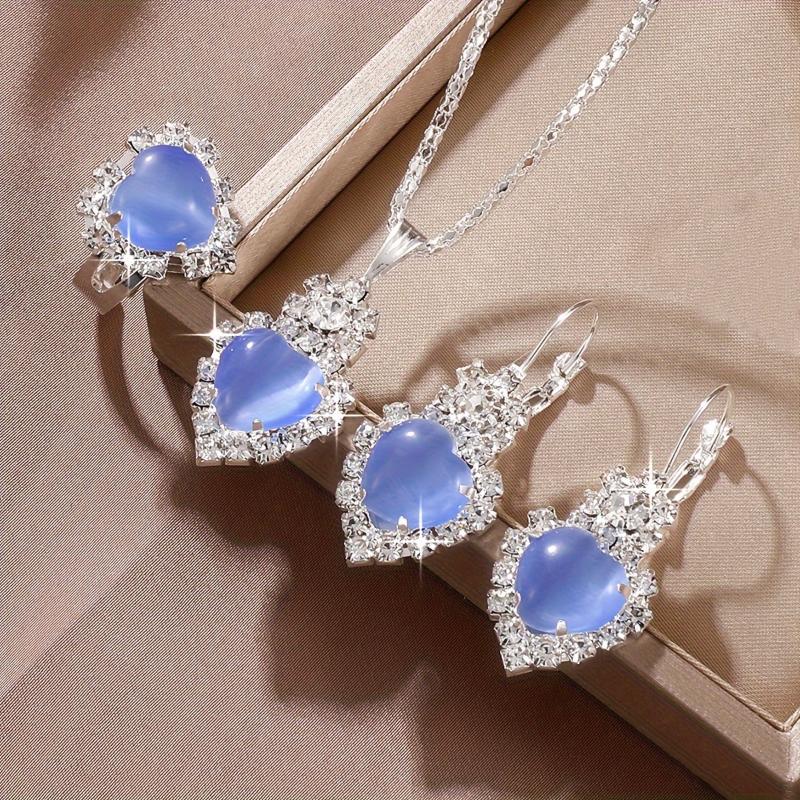 3 Colors Elegant Heart-Shaped Jewelry Set, 4pcs Alloy With Faux Diamond Accents, Pendant Necklace, Earrings, Ring, Vacation & Year-Round Elegant Gift Set