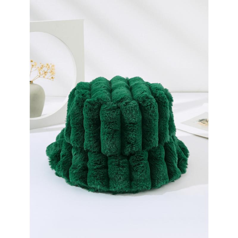 1pc Unisex Drawstring Solid Dyed Faux Rabbit Fur Casual Fashionable Warm Bucket Hat For New Winter Christmas