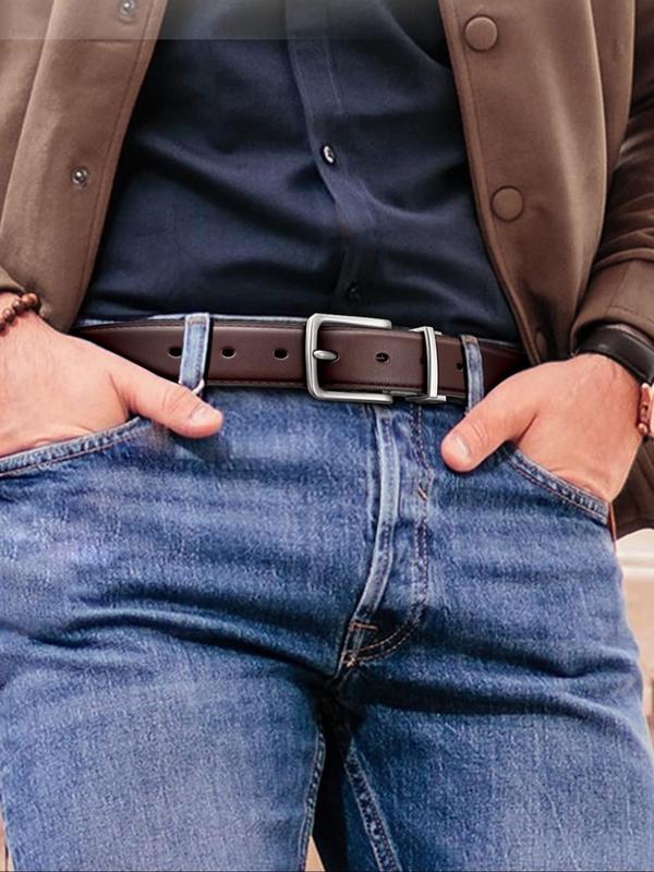 Men's 2 in 1 Reversible Belt, Business Casual Solid Color Belt for Men, Fashion Belt for Party, Daily Clothing Decor, Trendy All-match & Exquisite Belt for Birthday Gift