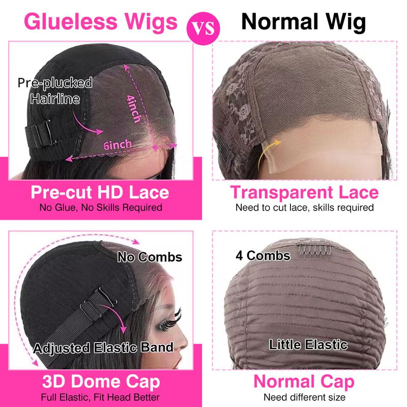 Glueless Wig Straight Brazilian Human Hair Wig Wear and Go 5x5 6X4 HD Transparent Lace Closure Wigs Pre Cut Lace Wig Bling Hair On Sale 180% Density