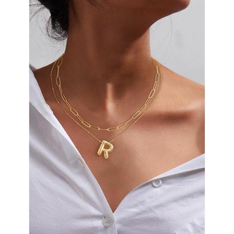 Necocy Layered Bubble Letter Necklace for Women Trendy Dainty Bubble initial Name Choker Pendant Personalised Giftidea Christmas 2024 Ornament