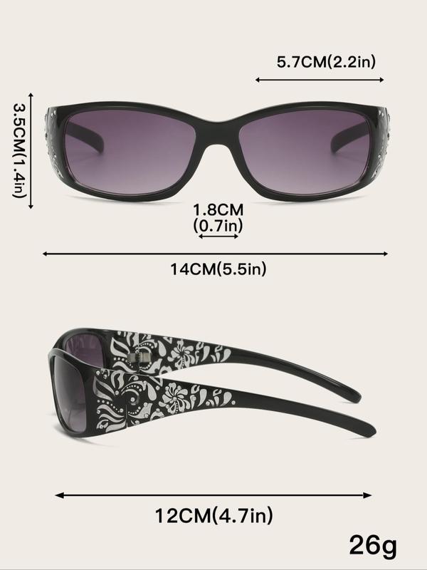 Women's Vintage Floral Pattern Frame Sunglasses, Summer Trendy Casual Sunglasses for Everyday Use, Fashion Accessories for Outdoor Activities