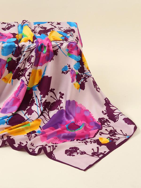 Women's Elegant Floral Print Scarf, Fashionable Soft Lightweight Shawl for Daily Wear, Casual Versatile Scarf for Women & Girls