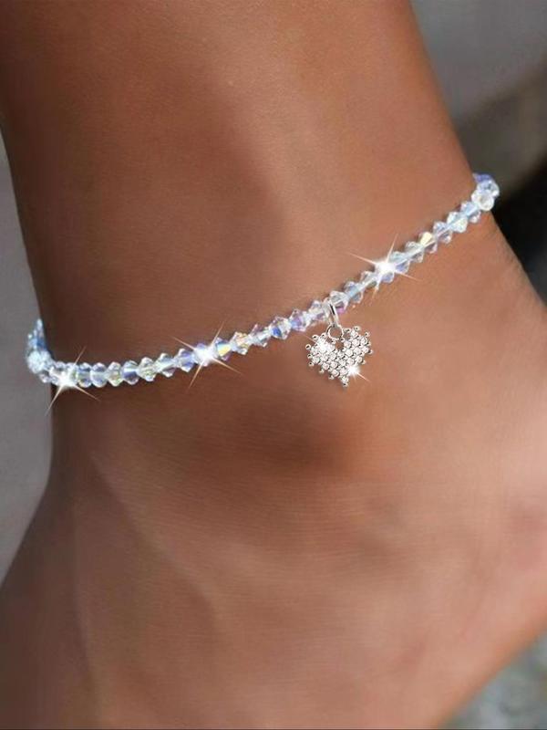 Rhinestone & Heart Decor Anklet for Women & Girls, Fashion Jewelry for Party, Daily Clothing Decor, Trendy All-match & Exquisite Jewelry for Birthday Gift