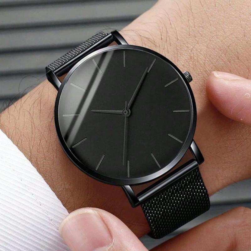 Men's Black Webbing Band Simple Fashion Quartz Wrist Watch With Dial - No brand