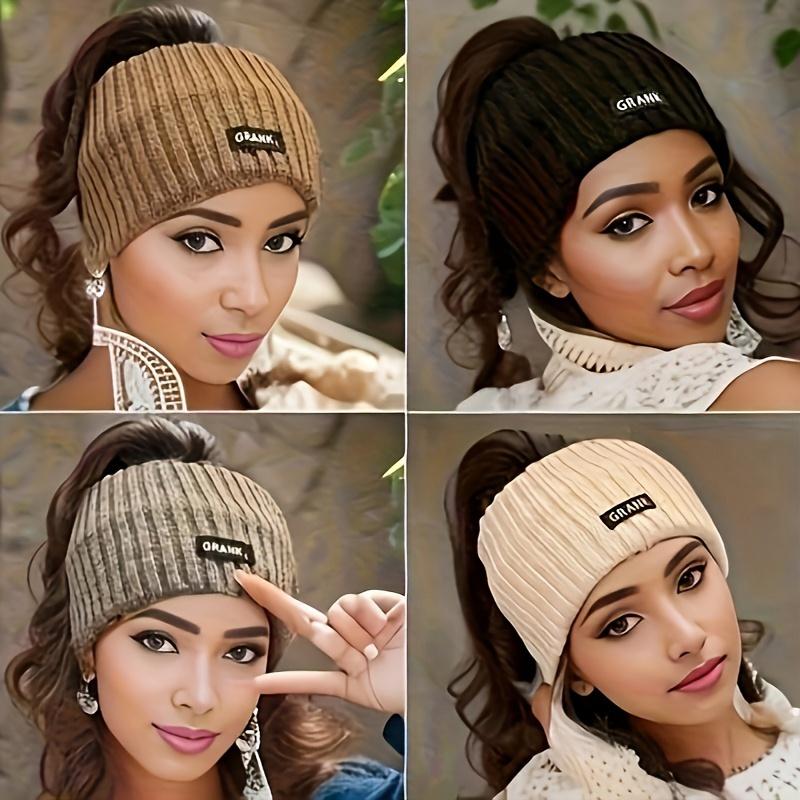 4 PCs Women's Autumn and Winter Knitted Thickened Warm Headband-Fashion Simple Sweet Style Fabric Hair Band, Soft and Comfortable Daily Headwear, Solid Color Knitted Design