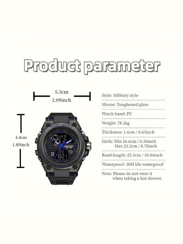 Men's Sporty Waterproof Digital Watch, Fashionable Digital Watch with Silicone Strap, Multifunctional Accessories As Gift  for Men without Box