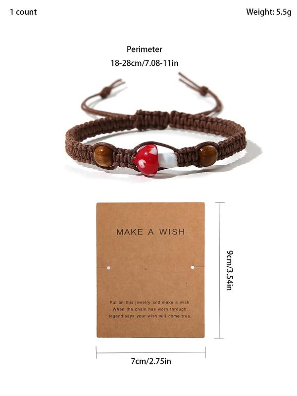 Unisex Boho Style Mushroom Charm Bracelet, Fashionable Creative Drawstring Bracelet for Women & Men, All-match Vintage Jewelry As Gift with Wish Card