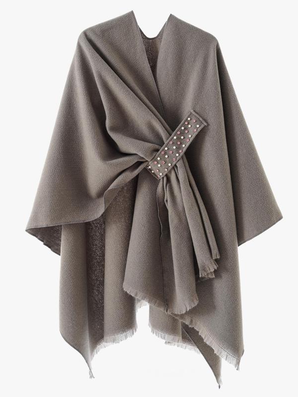 Women's Solid Color Faux Pearl Decor Tassel Trim Shawl, Casual Versatile Scarf for Fall & Winter, Fashion Accessories for Women & Girls