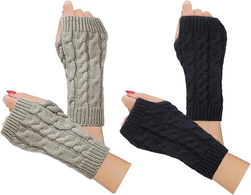 Women Winter Warm Knit Fingerless Gloves Hand Crochet Thumbhole Arm Warmers Mittens