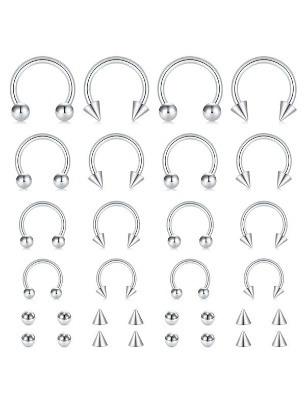 Stainless Steel Piercing Jewelry Set, Punk Style Nose Rings Septum Rings Lip Rings Earrings, Fashion Body Piercing Jewelry for Women & Men