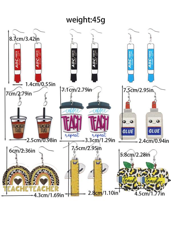 Cute Cartoon Milk Bottle & Letter Pattern Dangle Earrings, 9 Pairs Fashion Food &  Back-to-school Design Drop Earrings, Trendy Exquisite Jewelry for Gift