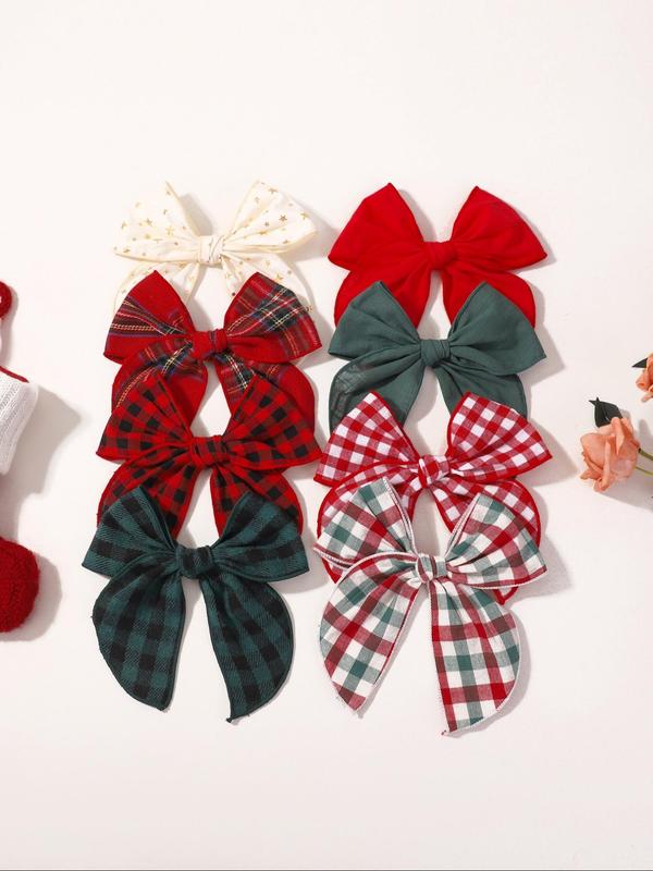 Plain & Plaid Bow Decor Hair Clips, Cute Hair Accessories for Women & Girls, Minimalist Headwear Suitable for Thick Hair, Fashion Hair Accessories for Party, Daily Clothing Decor