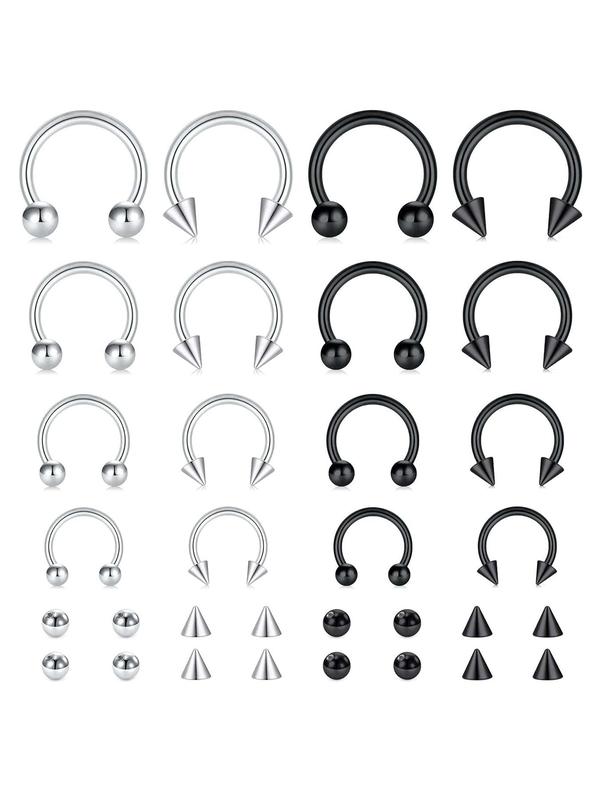 Stainless Steel Piercing Jewelry Set, Punk Style Nose Rings Septum Rings Lip Rings Earrings, Fashion Body Piercing Jewelry for Women & Men