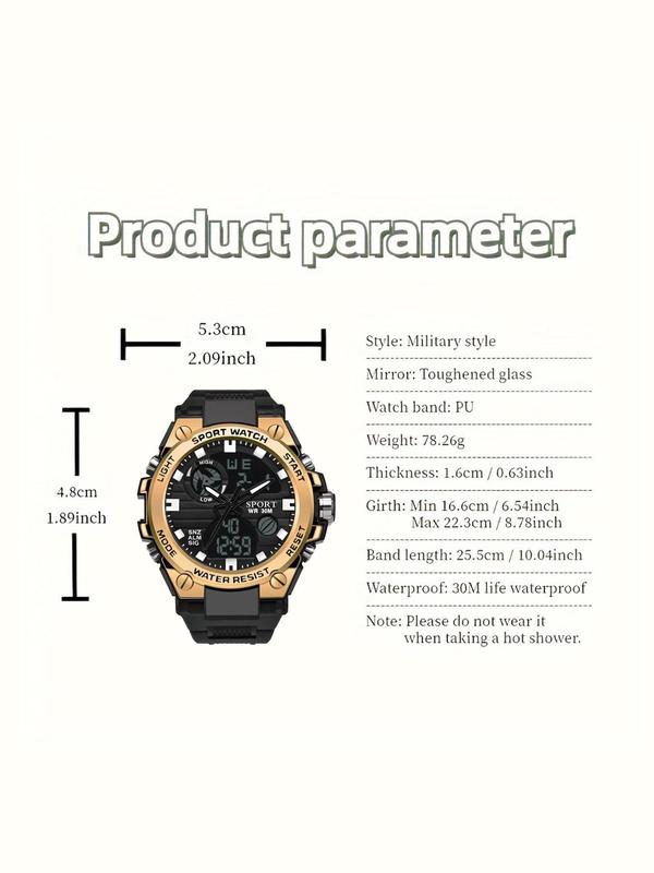 Men's Sporty Waterproof Digital Watch, Fashionable Digital Watch with Silicone Strap, Multifunctional Accessories As Gift  for Men without Box