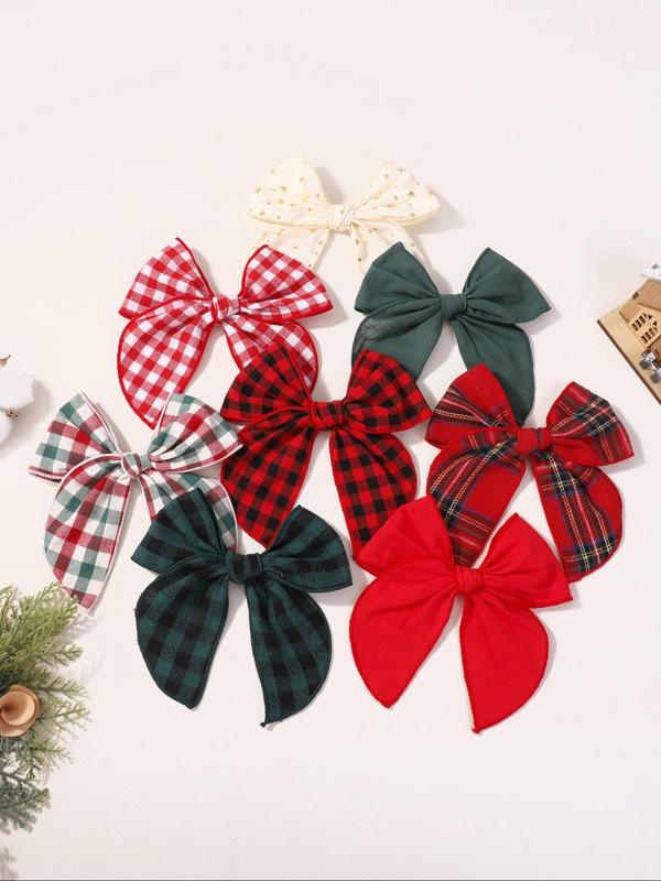 Plain & Plaid Bow Decor Hair Clips, Cute Hair Accessories for Women & Girls, Minimalist Headwear Suitable for Thick Hair, Fashion Hair Accessories for Party, Daily Clothing Decor