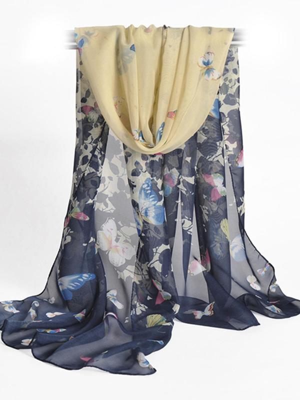 Butterfly & Floral Print Scarf, Elegant Printed Scarf For Women & Men, Fashion Accessories For Daily Wear