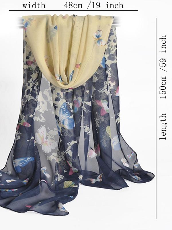 Butterfly & Floral Print Scarf, Elegant Printed Scarf For Women & Men, Fashion Accessories For Daily Wear