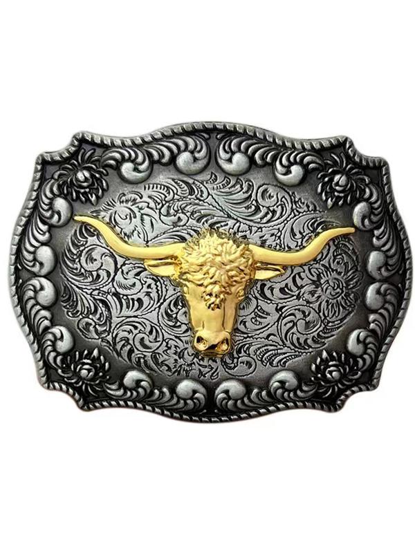 Vintage Bull Carved Buckle Western Belt for Men & Women, 2024 New Fashion Decorative Random Pattern Buckle Pu Leather Belt for Daily Party Vacation, Trendy Cowboy Waistband for Jeans, Pants