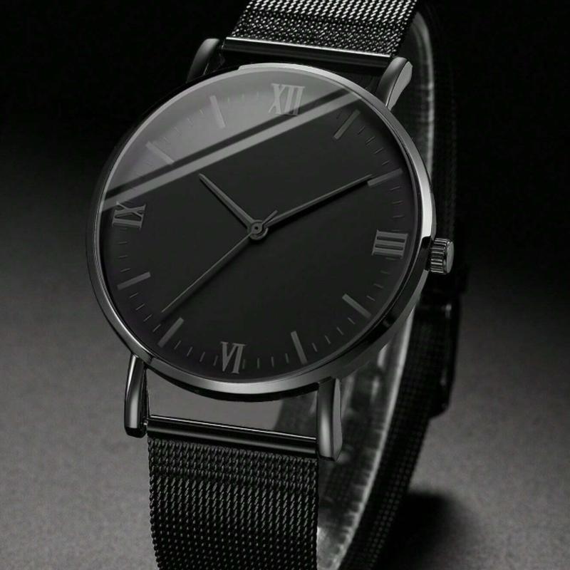 Men's Black Webbing Band Simple Fashion Quartz Wrist Watch With Dial - No brand