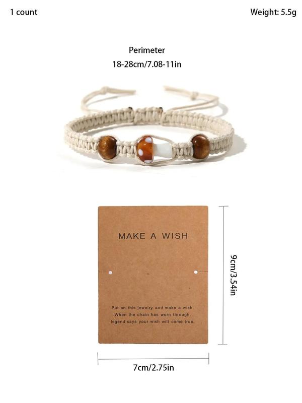 Unisex Boho Style Mushroom Charm Bracelet, Fashionable Creative Drawstring Bracelet for Women & Men, All-match Vintage Jewelry As Gift with Wish Card