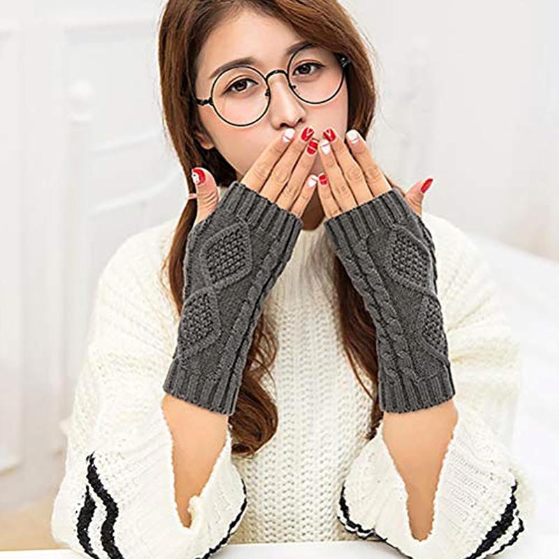 Women Winter Warm Knit Fingerless Gloves Hand Crochet Thumbhole Arm Warmers Mittens