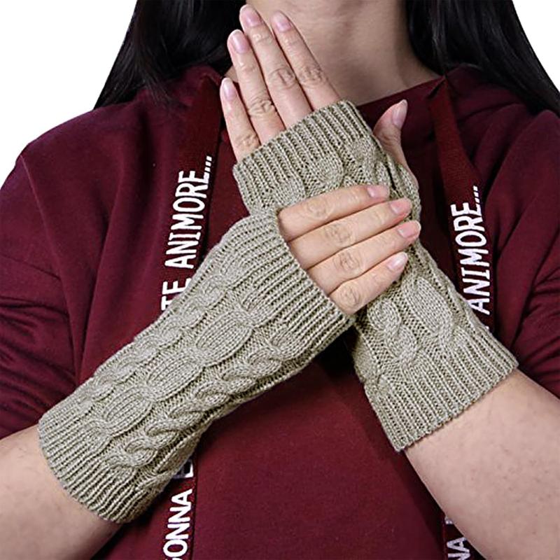 Women Winter Warm Knit Fingerless Gloves Hand Crochet Thumbhole Arm Warmers Mittens