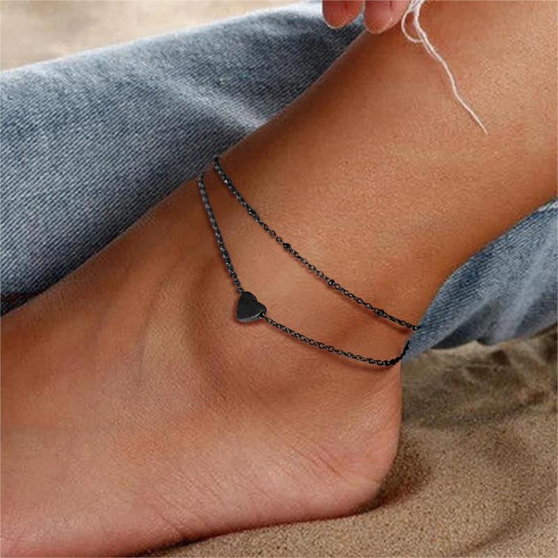 Richsteel Initial A to Z Letter Alphabet Heart Shape Pendant Daily Minimalist Simple Casual High Polished Summer Beach Foot Jewelry Stainless Steel Anklets for Women