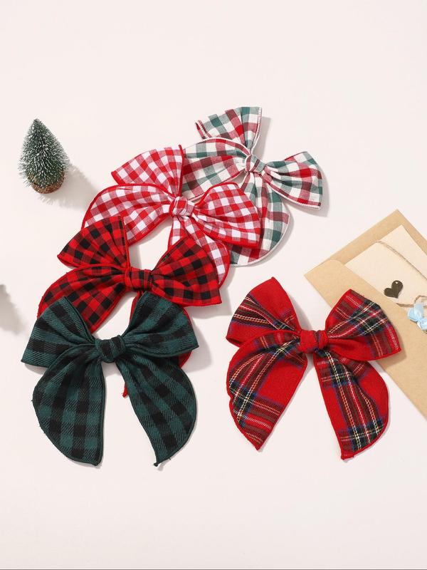 Plain & Plaid Bow Decor Hair Clips, Cute Hair Accessories for Women & Girls, Minimalist Headwear Suitable for Thick Hair, Fashion Hair Accessories for Party, Daily Clothing Decor