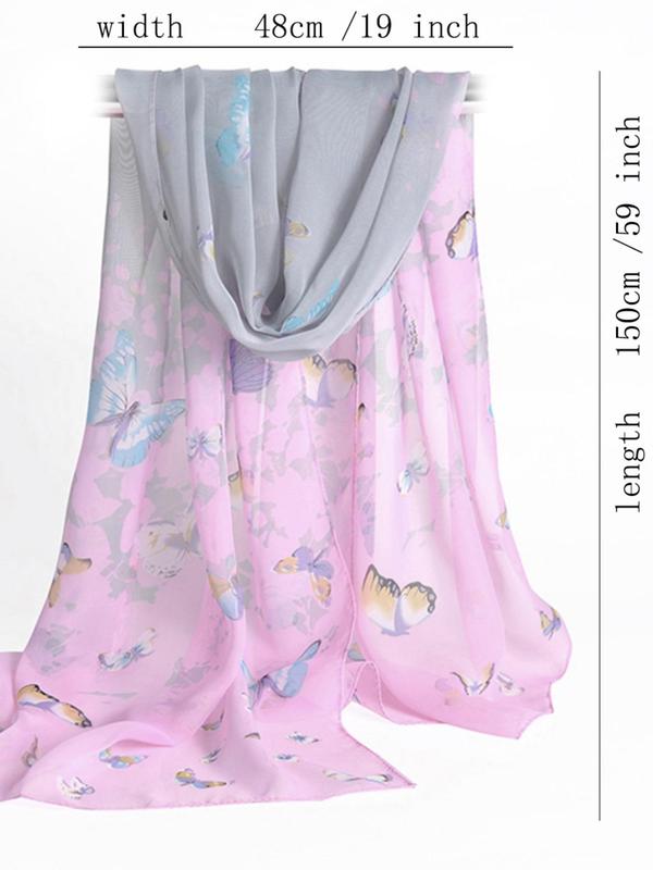 Butterfly & Floral Print Scarf, Elegant Printed Scarf For Women & Men, Fashion Accessories For Daily Wear