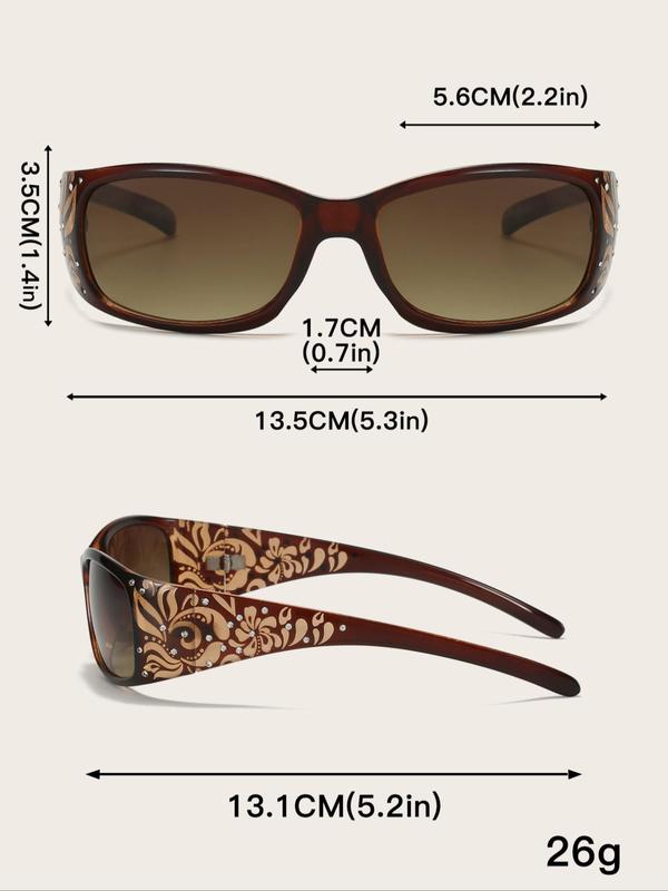 Women's Vintage Floral Pattern Frame Sunglasses, Summer Trendy Casual Sunglasses for Everyday Use, Fashion Accessories for Outdoor Activities