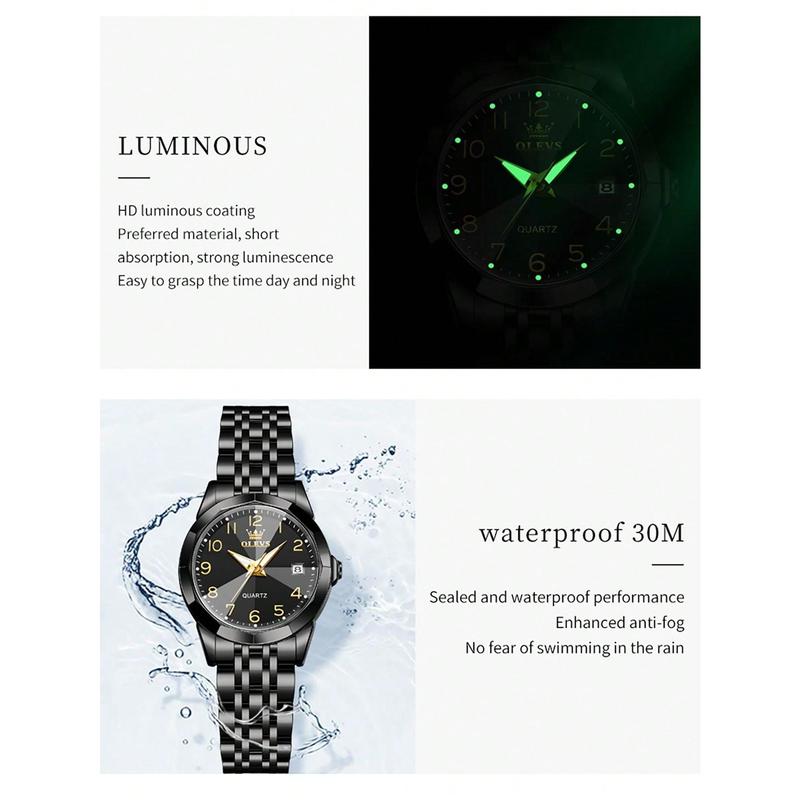 Style Lab  OLEVS Womens Watch Fashion Dress Diamond Female Watches For Ladies Analog Quartz Stainless Steel Waterproof Luminous Day Date Two Tone Wristwatch