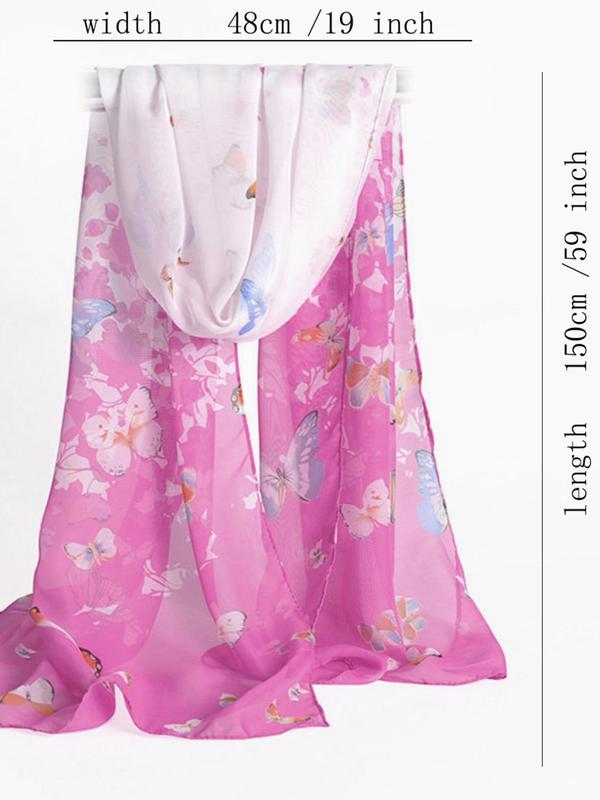 Butterfly & Floral Print Scarf, Elegant Printed Scarf For Women & Men, Fashion Accessories For Daily Wear