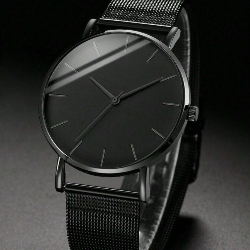 Men's Black Webbing Band Simple Fashion Quartz Wrist Watch With Dial - No brand