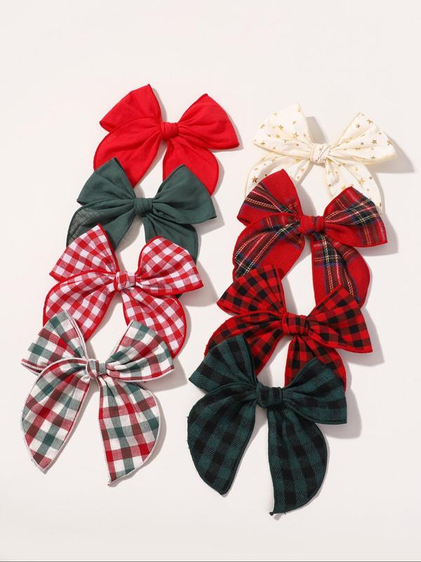 Plain & Plaid Bow Decor Hair Clips, Cute Hair Accessories for Women & Girls, Minimalist Headwear Suitable for Thick Hair, Fashion Hair Accessories for Party, Daily Clothing Decor