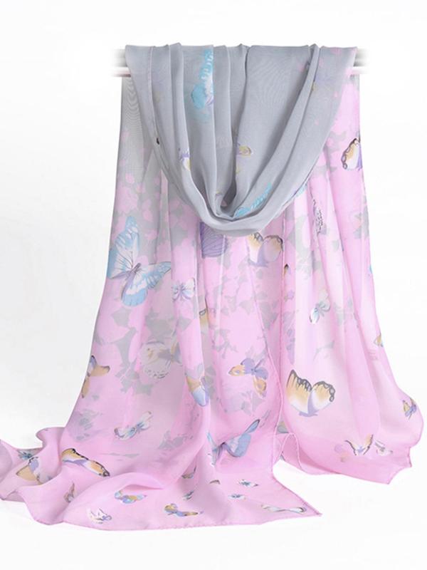 Butterfly & Floral Print Scarf, Elegant Printed Scarf For Women & Men, Fashion Accessories For Daily Wear