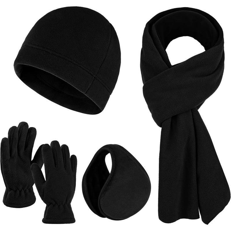 4 Pack Women's Winter Warm Set Thickened Polar Gloves Beanie Hat Scarf and Earmuff