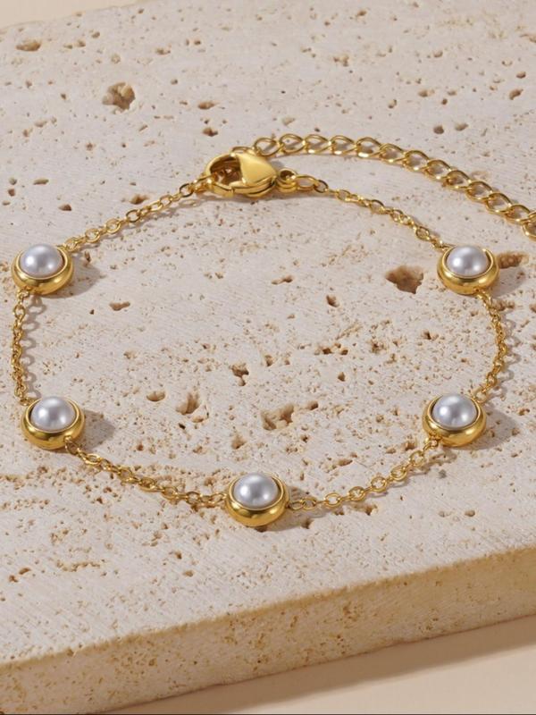 Faux Pearl Decorated Necklace & Stud Earrings & Bracelet, Elegant Jewelry Set for Women for Party, Daily Decor, Trendy All-match & Exquisite Jewelry for Birthday Gift