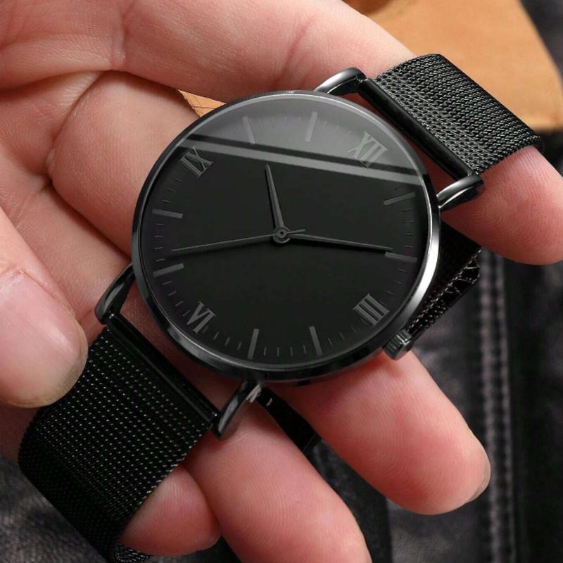 Men's Black Webbing Band Simple Fashion Quartz Wrist Watch With Dial - No brand